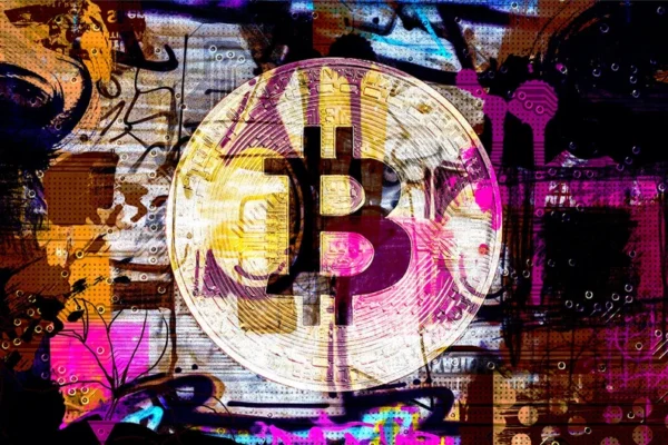 Yellow Purple Bitcoin Graffiti Abstract Canvas, Crypto currency Bitcoin Graffiti, Art Painting Print on Canvas, Bitcoin Artwork Canvas Print - Image 2