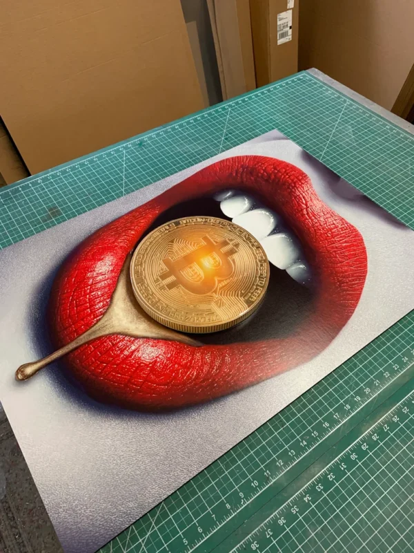 3D Sculpture Melting Bitcoin Lips by Peter Perlegas - Image 2