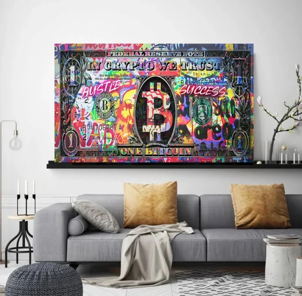 Bitcoin Dollar Canvas – Graffiti Style Artwork – In Crypto We Trust