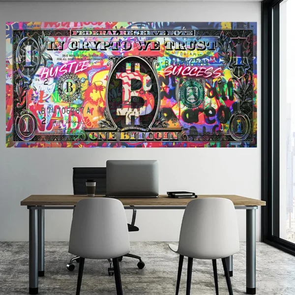 Bitcoin Dollar Canvas – Graffiti Style Artwork – In Crypto We Trust - Image 2